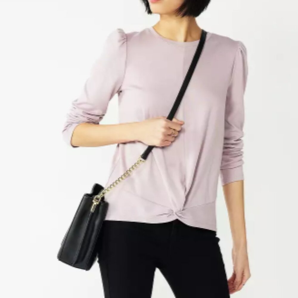 Nine West Pleat Sleeve Twist Front Top